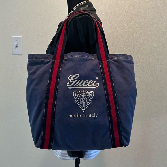 Gucci Handbags - Gucci Denim Large Logo Tote Bag